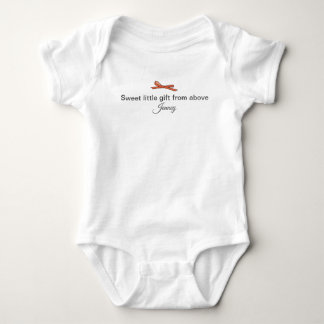 Red bow sweet little gift from above and name  baby bodysuit