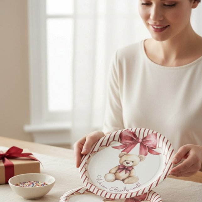 Red Bow Teddy Bear Baby Shower Plates (Creator Uploaded)