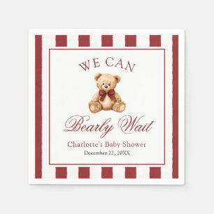 Red Bow Teddy Bear We Can Bearly Wait Baby Shower Napkin