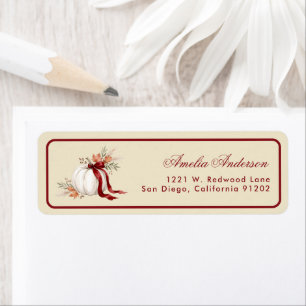 Red bow thanksgiving Pumpkin Return Address Label