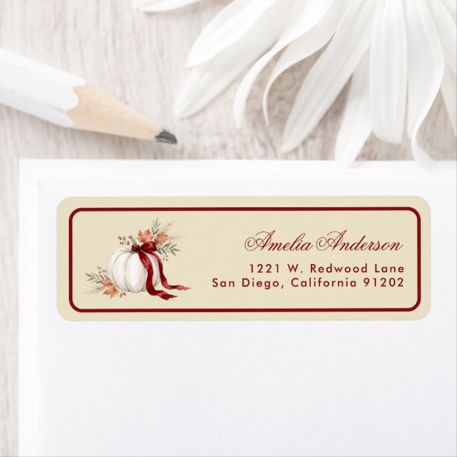 Red bow thanksgiving Pumpkin Return Address Label (Insitu)