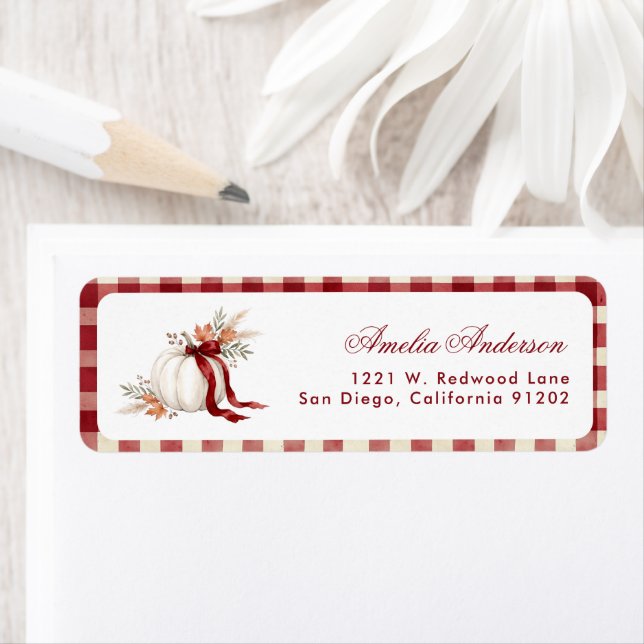 Red bow thanksgiving Pumpkin Return Address Label (Insitu)