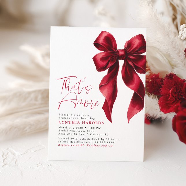 Red Bow That's Amore Bridal Shower Invitation (That's Amore Red Bow Bridal Shower Invitation)