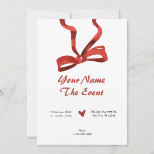 Red bow tie ribbon  invitation