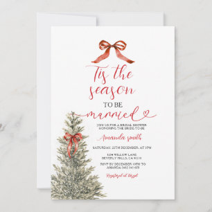 Red Bow Tis The Season to Be Married Bridal Shower Invitation