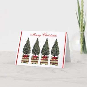Red Bow Topiary Christmas Tree Elegant Classic Holiday Card