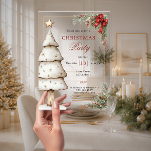 Red bow tree clear lucury Christmas Party Acrylic Invitations