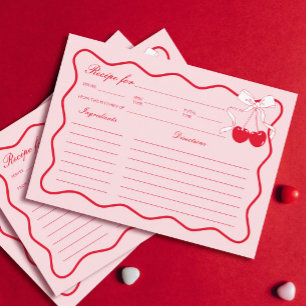 Red Bow Valentines Bridal Shower Recipe Card
