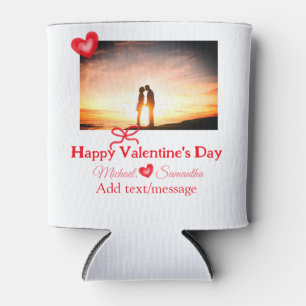 Red bow valentine's day add photo name heart love  can cooler