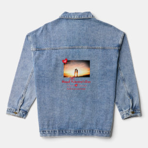 Red bow valentine's day add photo name heart love denim jacket
