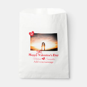 Red bow valentine's day add photo name heart love favour bags