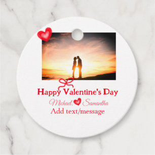 Red bow valentine's day add photo name heart love favour tags
