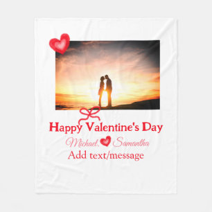 Red bow valentine's day add photo name heart love fleece blanket