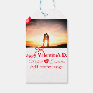 Red bow valentine's day add photo name heart love gift tags