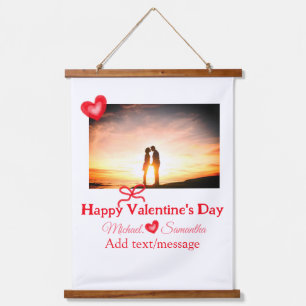 Red bow valentine's day add photo name heart love  hanging tapestry