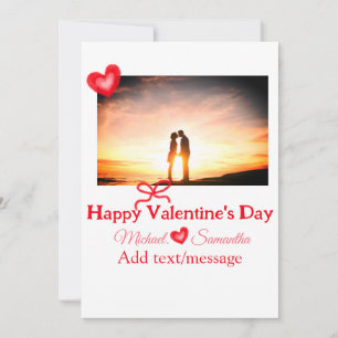 Red bow valentine's day add photo name heart love holiday card