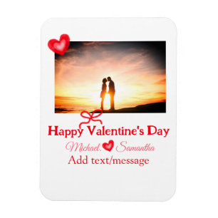 Red bow valentine's day add photo name heart love  magnet