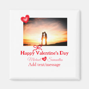 Red bow valentine's day add photo name heart love magnet