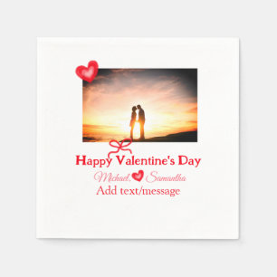 Red bow valentine's day add photo name heart love napkin