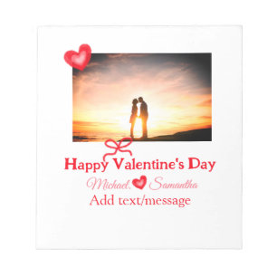 Red bow valentine's day add photo name heart love  notepad