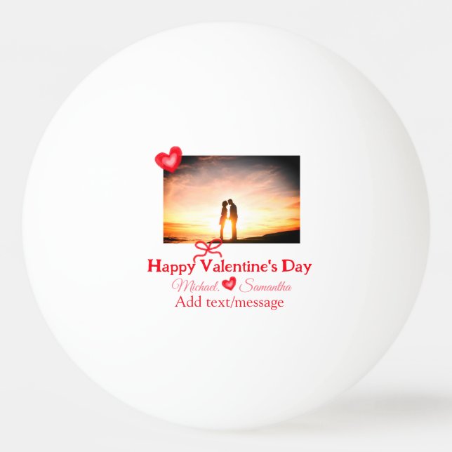 Red bow valentine's day add photo name heart love  ping pong ball (Front)