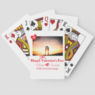 Red bow valentine's day add photo name heart love playing cards