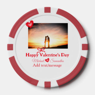 Red bow valentine's day add photo name heart love poker chips