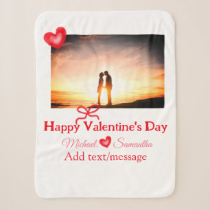 Red bow valentine's day add photo name heart love sherpa blanket