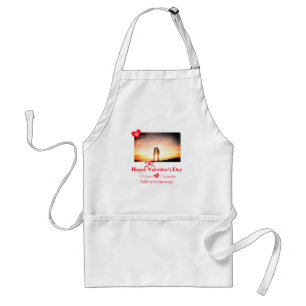 Red bow valentine's day add photo name heart love standard apron