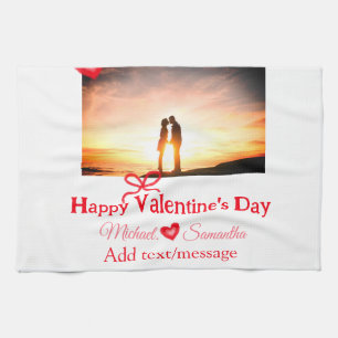 Red bow valentine's day add photo name heart love tea towel