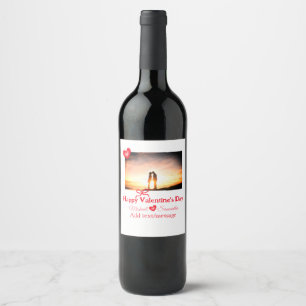 Red bow valentine's day add photo name heart love wine label