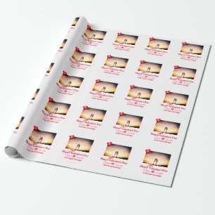 Red bow valentine's day add photo name heart love  wrapping paper