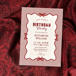 Red bow vintage invitation