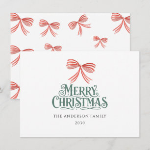 Red bow Watercolor Christmas Holiday Card