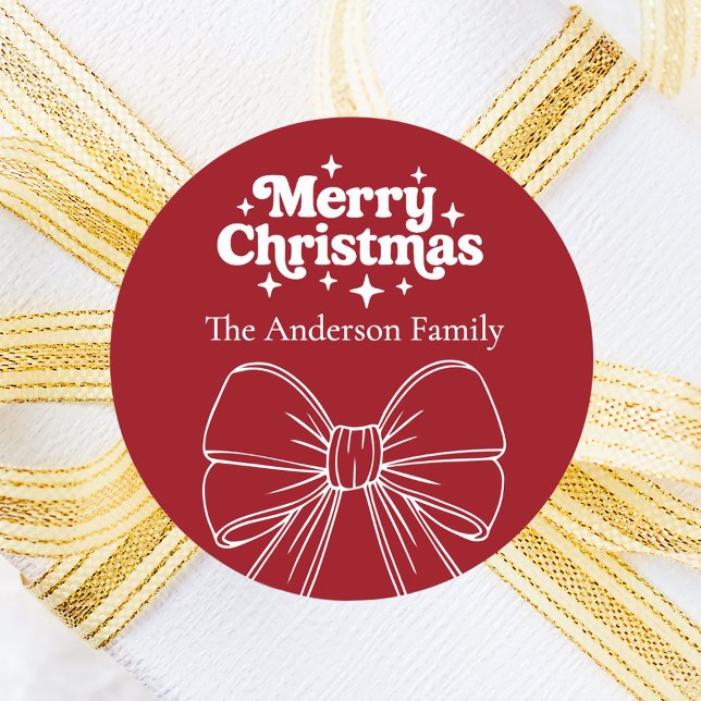 Red bow white Christmas Classic Round Sticker (Creator Uploaded)