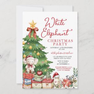 Red Bow White Elephant Christmas Party Exchange Invitation