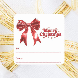 Red bow white modern Christmas gift wrapping Square Sticker