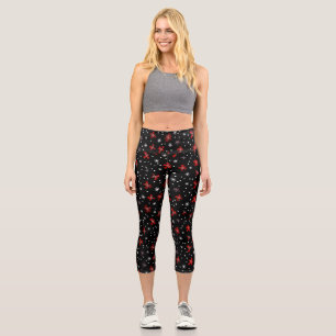 Red Bow Winter Pattern Capri Leggings