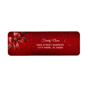 Red Bow with Pearls and Jewels Return Address