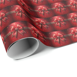 Red Bow with Pearls and Jewels Wrapping Paper