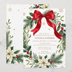 Red Bow Wreath Christmas Engagement Party Invitation