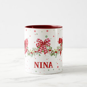 Red Bow Wreath Garland Personalised Christmas Mug