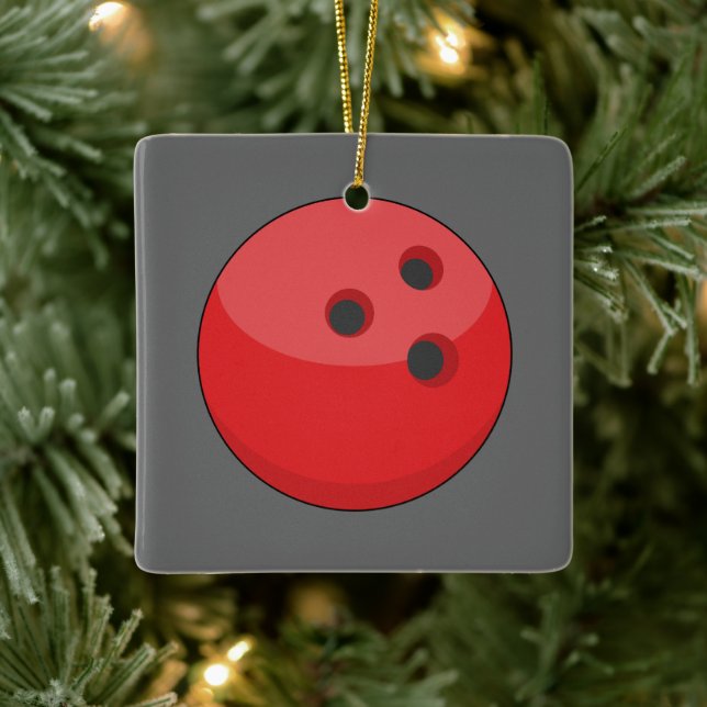 Red Bowling Ball Ceramic Ornament (Tree)