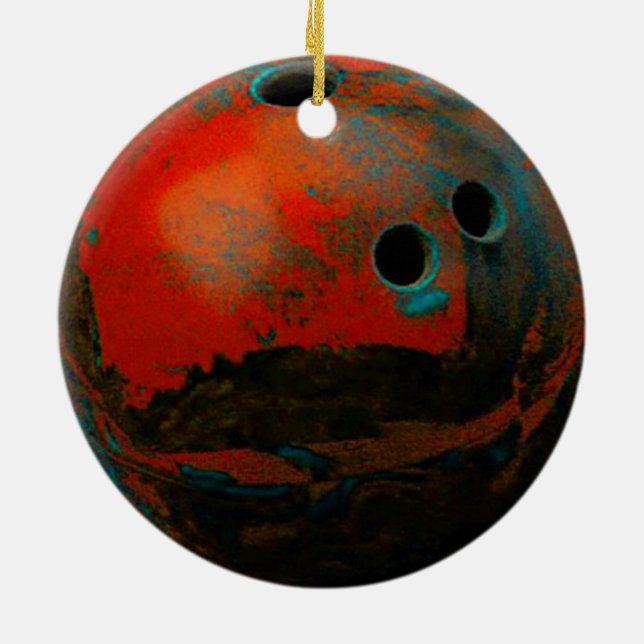 Red Bowling Ball Customise It Ceramic Tree Decoration (Back)