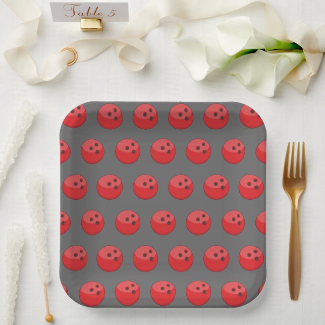 Red Bowling Ball Pattern Paper Plate (Wedding)