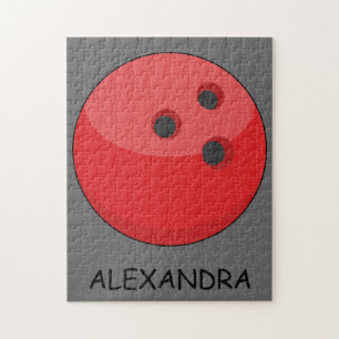 Red Bowling Ball Personalise Jigsaw Puzzle