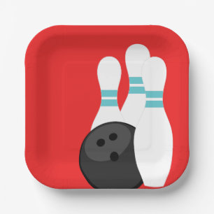 Red Bowling Party Paper Plates