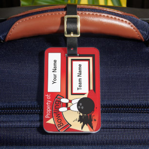 Red Bowling Pins and Ball 🎳 Bowler Luggage Tag