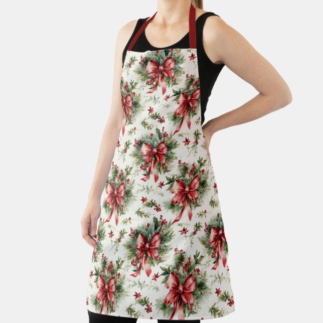 Red Bows and Holly Leaves Apron (Insitu)