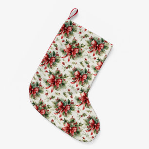 Red Bows and Holly Leaves Small Christmas Stocking